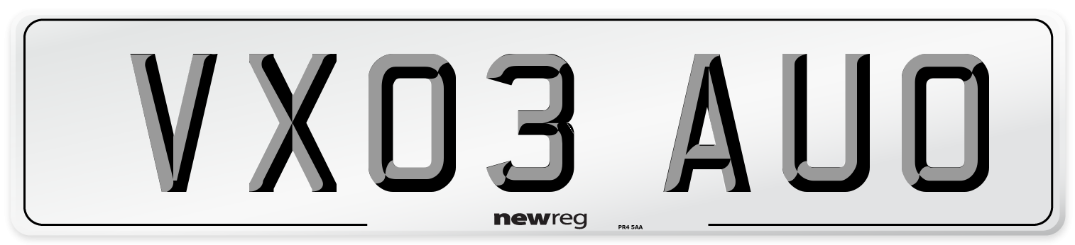 VX03 AUO Number Plate from New Reg